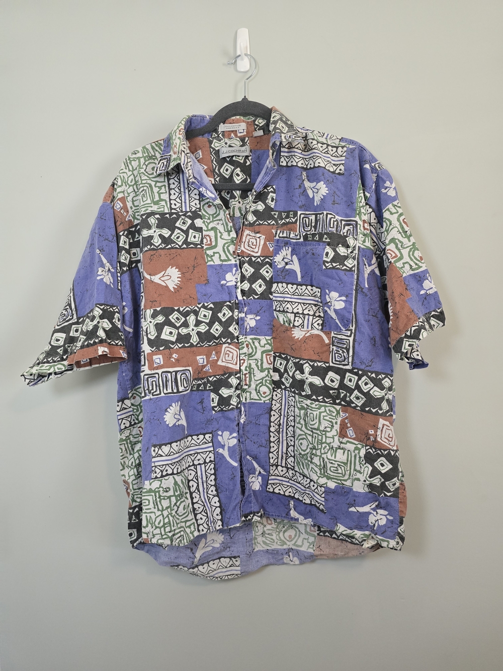J.J. Cochran Vintage Patchwork Abstract Cotton Shirt Made USA 16-16.5 Size L